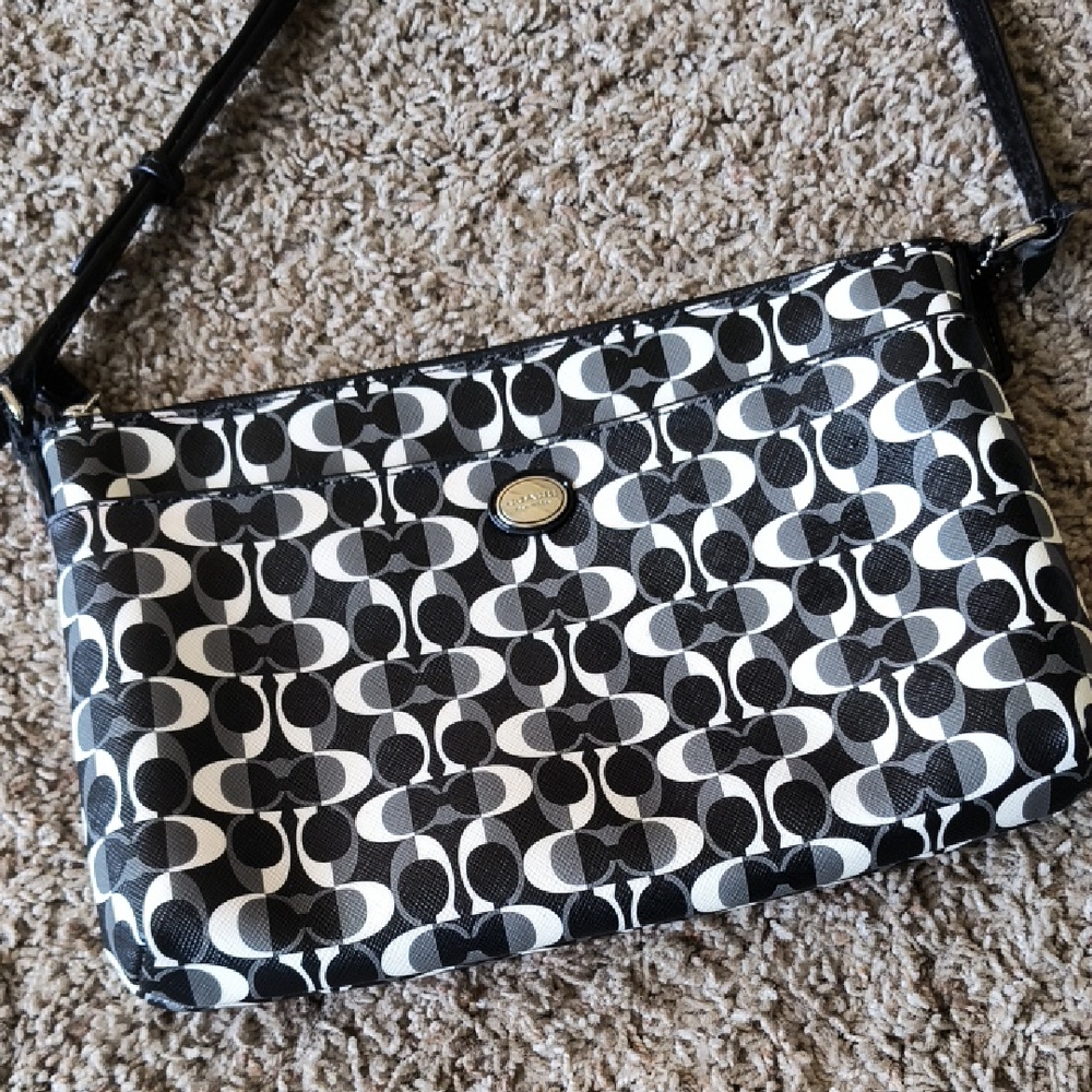 Coach Peyton Dream Black and White Geometric Crossbody Bag